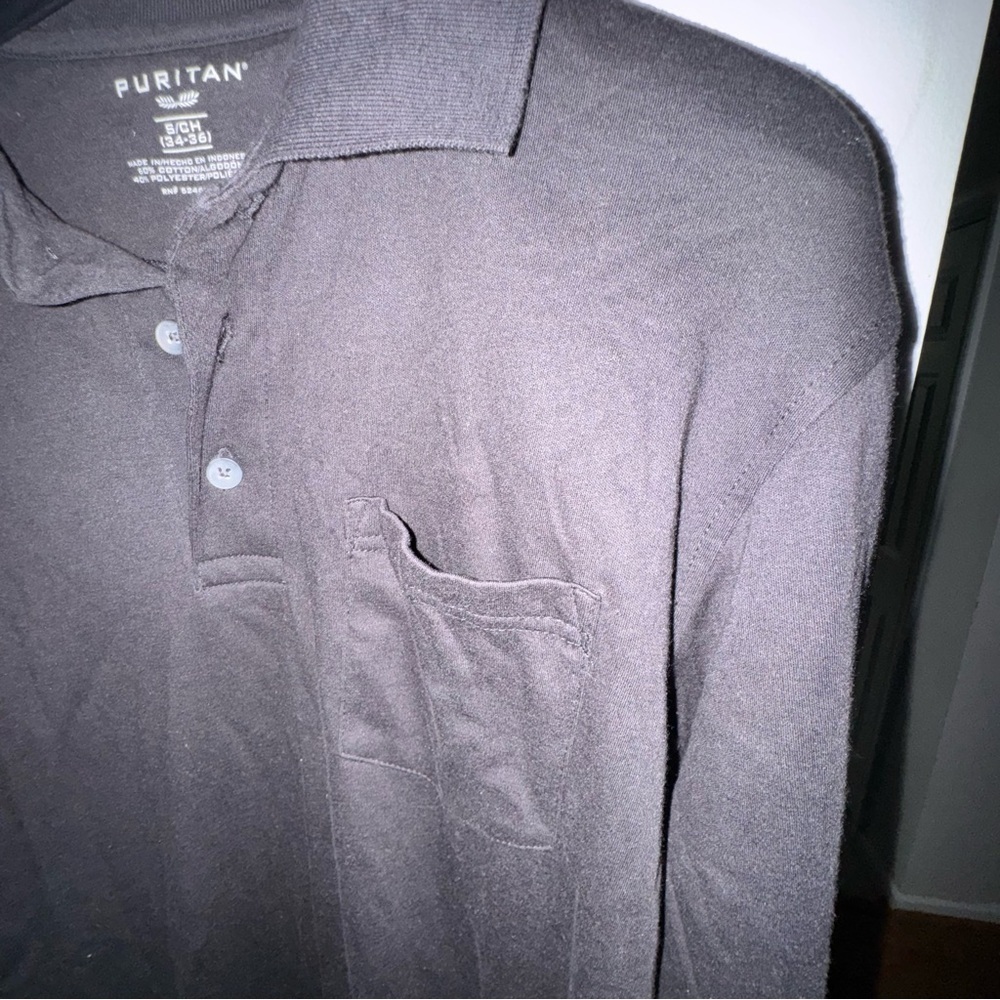NWT Puritan Long Sleeve Polo Shirt Mens Small 34-36 Black Cotton Blend Basic Top - Picture 5 of 10